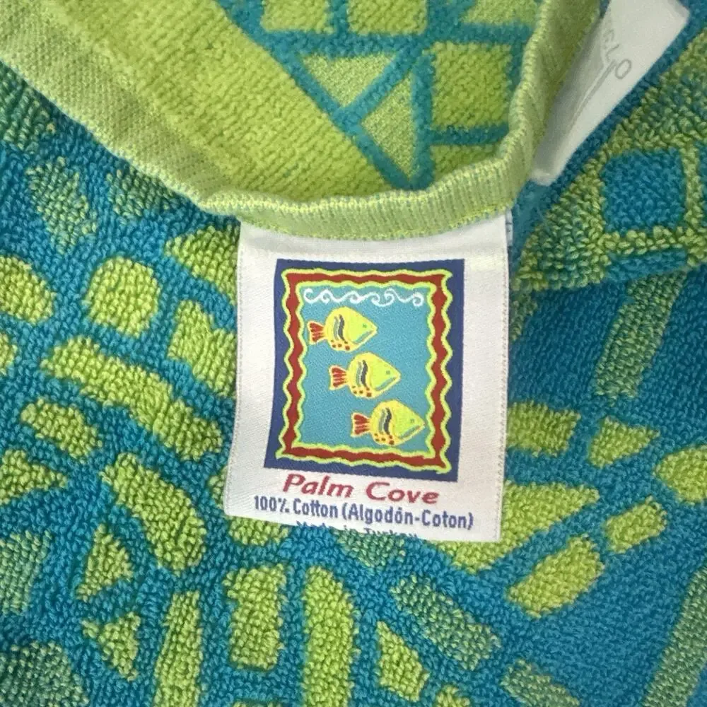 Vintage Palm Cove XL Beach Towel Green Blue Nautical 80s